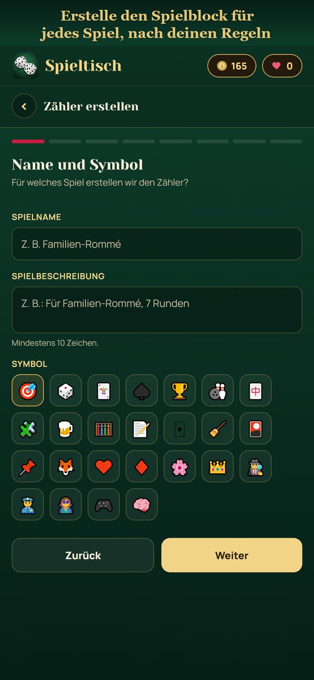 Eigenen Zähler erstellen: Name und Symbol