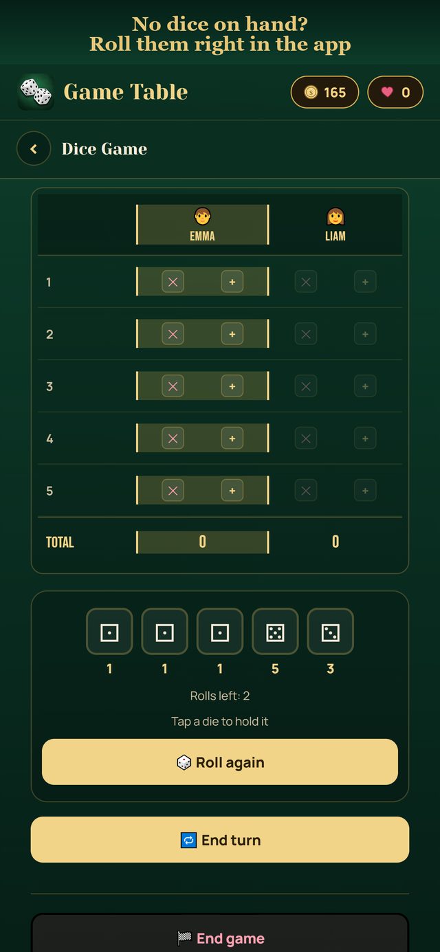 Virtual dice you can roll inside the app