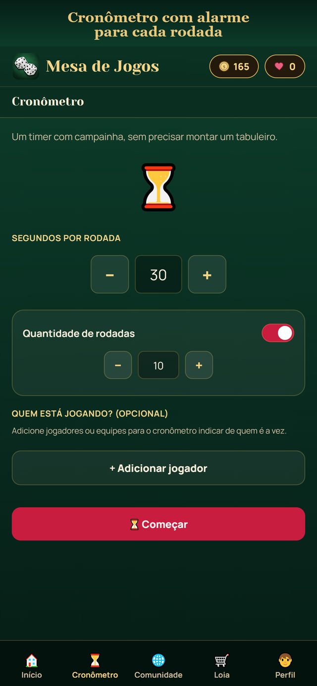 Cronômetro com alarme para cada rodada
