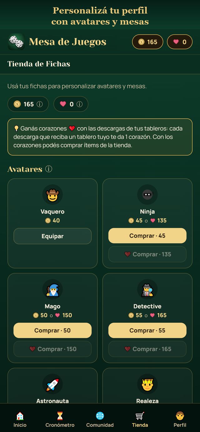 Tienda de avatares, marcos y fondos