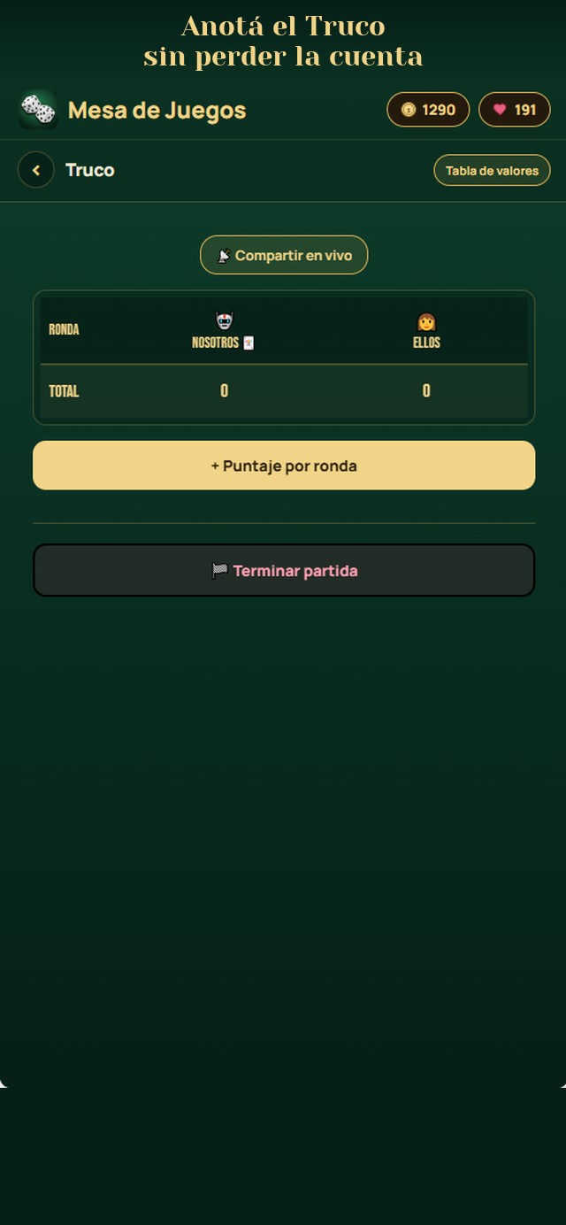 Tablero de Truco para dos equipos